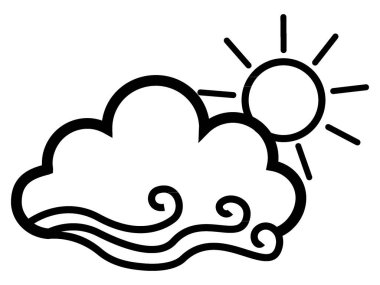 Güneşli ve Rüzgarlı için Siyah ve Beyaz Hava Tahminleri Simgesi