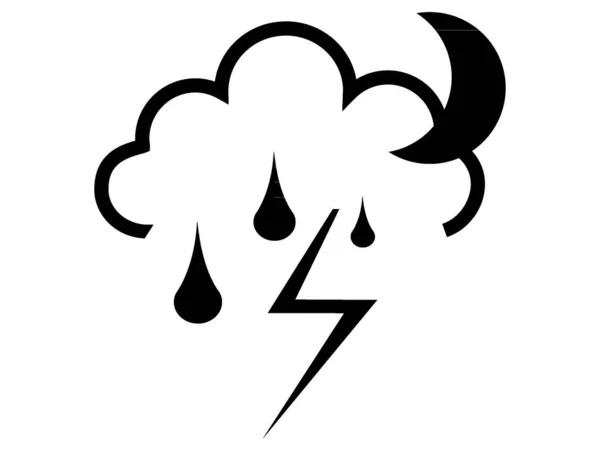 Black White Weather Forecast Icon Rainy Thunderstorm Night — Stock Vector