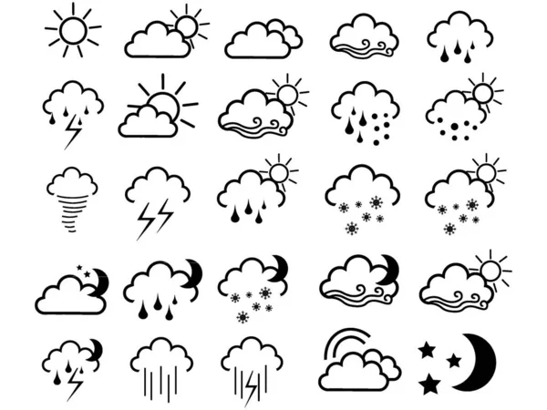 Black White Weather Forecast Icons Set — Stock Vector