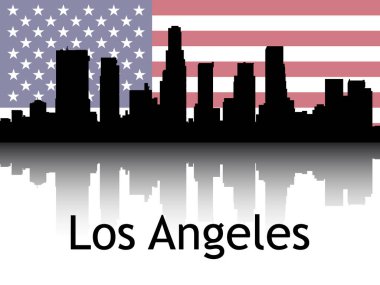Los Angeles, Kaliforniya 'nın Ulusal Bayrağı Altında Siyah Siluet Panorama Yansıması