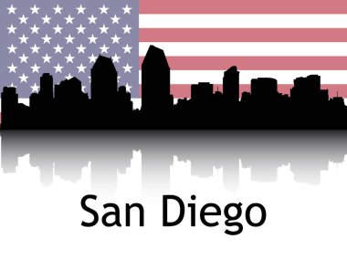 San Diego, Kaliforniya 'nın Ulusal Bayrağı Arkaplan Arkaplanlı Siyah Siluet Panorama Yansıması
