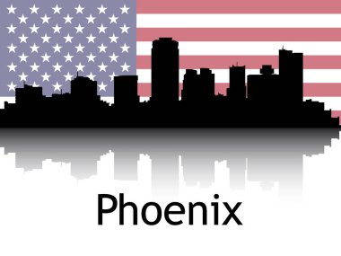 Phoenix, Arizona 'nın Ulusal Bayrağı Altında Siyah Siluet Panorama Yansıması