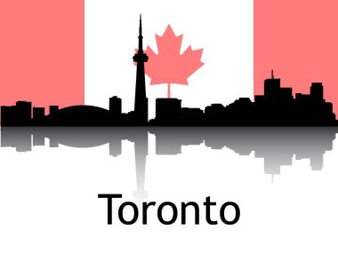 Toronto, Kanada 'nın Ulusal Bayrağıyla Siyah Şehir Manzarası Panorama Yansıması