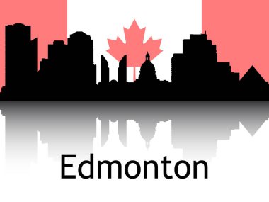 Kentin Siyah Silueti Panorama Yansıması Edmonton Ulusal Bayrağı, Kanada