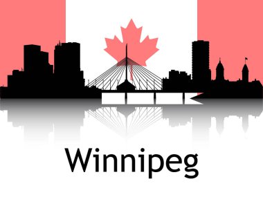 Arka plan Ulusal Winnipeg Bayrağı, Kanada 'nın Siyah Silueti Panorama Yansıması