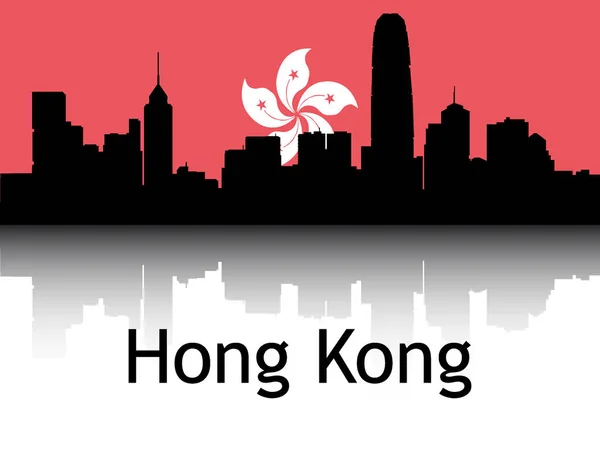 Cityscape Panorama Reflection Background National Flag Hong Kong Hong Kong — 스톡 벡터