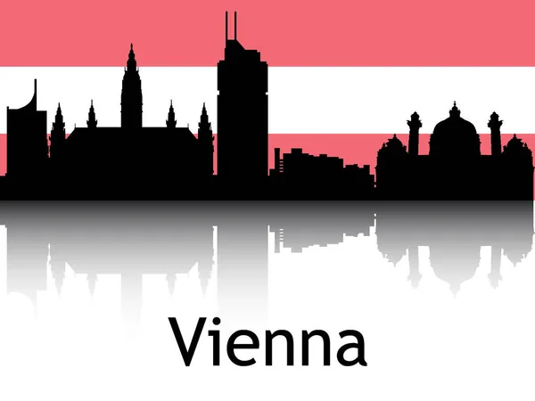 Black Silhouette Cityscape Panorama Reflexão Com Fundo Bandeira Nacional Viena —  Vetores de Stock