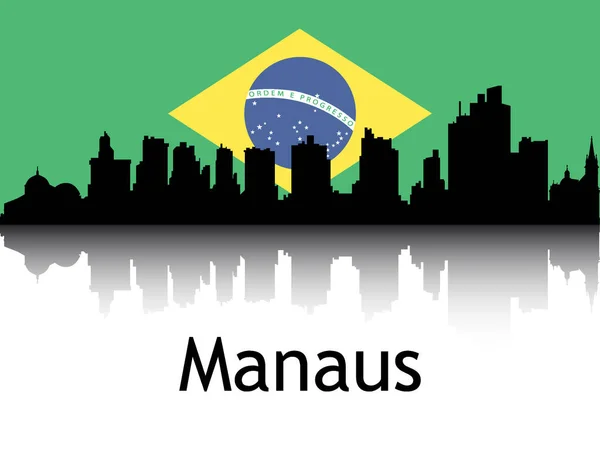 Silhueta Negra Reflexão Panorama Cidade Com Bandeira Nacional Manaus Brasil —  Vetores de Stock