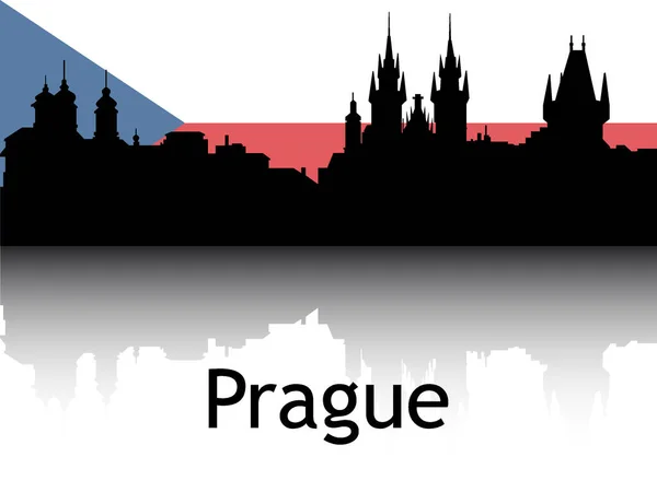 Black Silhouette Cityscape Panorama Reflection Background Nationale Vlag Van Praag — Stockvector