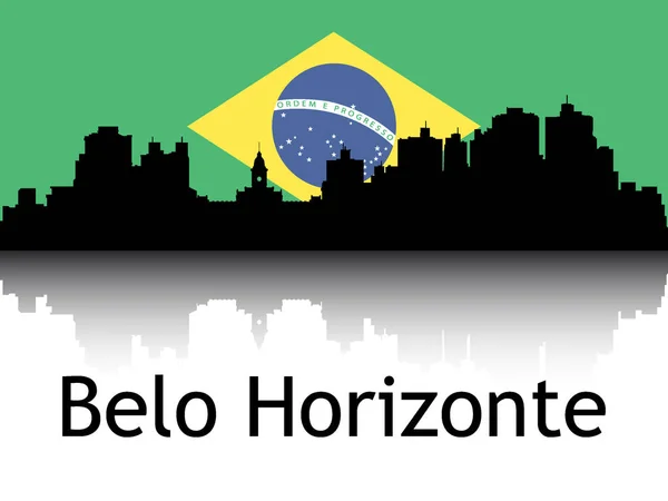 Czarna Sylwetka Panoramy Miasta Refleksja Tłem Flaga Narodowa Belo Horizonte — Wektor stockowy