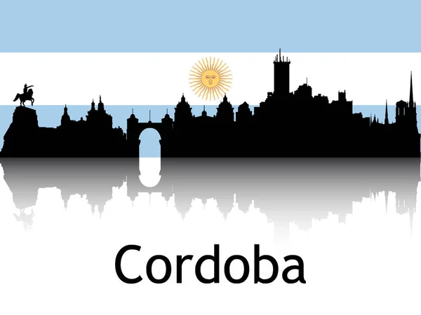 Cityscape Panorama Reflection Background National Flag Cordoba Argentina — 스톡 벡터