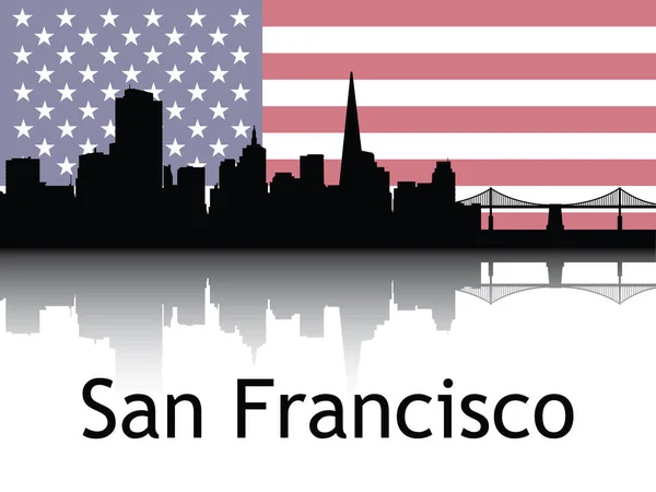 Cityscape Panorama Reflection Background National Flag San Francisco California — 스톡 벡터