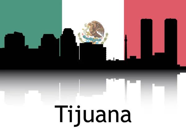 Silhueta Negra Reflexão Panorama Cityscape Com Bandeira Nacional Fundo Tijuana — Vetor de Stock