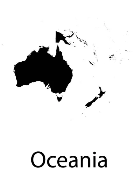 Mapa Vetorial Liso Preto Oceania Fundo Branco Com Etiqueta — Vetor de Stock