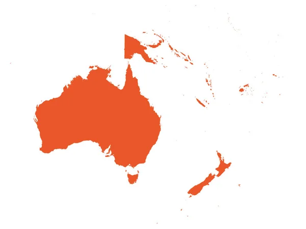 Oranje Platte Vectorkaart Van Oceanië Witte Achtergrond — Stockvector