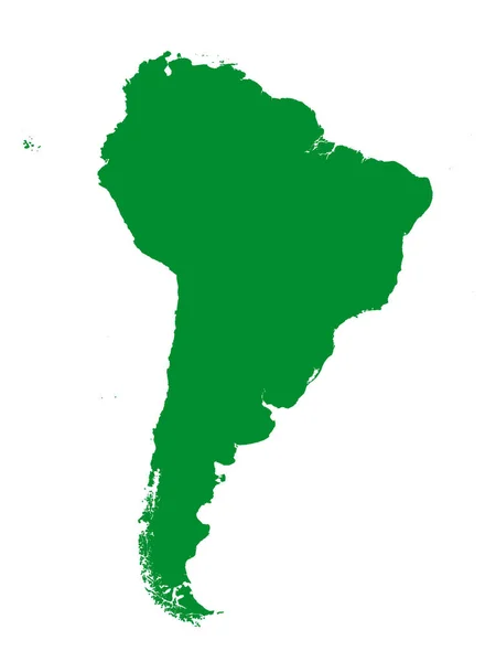 Zielony Wektor Płaski Mapa Ameryki Południowej Białym Tle — Wektor stockowy