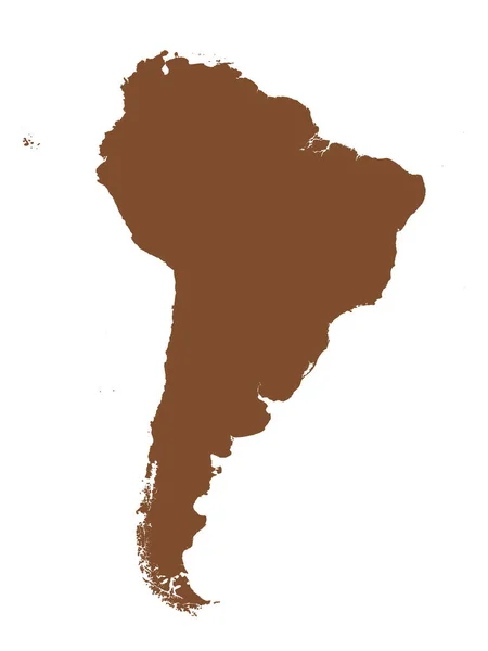 Brown Flat Vector Mappa Del Sud America Sfondo Bianco — Vettoriale Stock