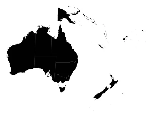 Zwarte Platte Vectorkaart Van Oceanië Met Landgrenzen Witte Achtergrond — Stockvector