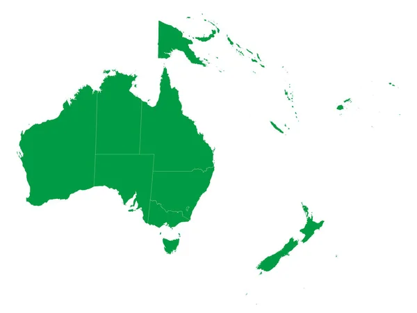 Mapa Vetorial Plano Verde Oceania Com Fronteiras País Fundo Branco —  Vetores de Stock