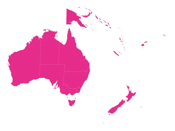 Roze Platte Vectorkaart Van Oceanië Met Landgrenzen Witte Achtergrond — Stockvector