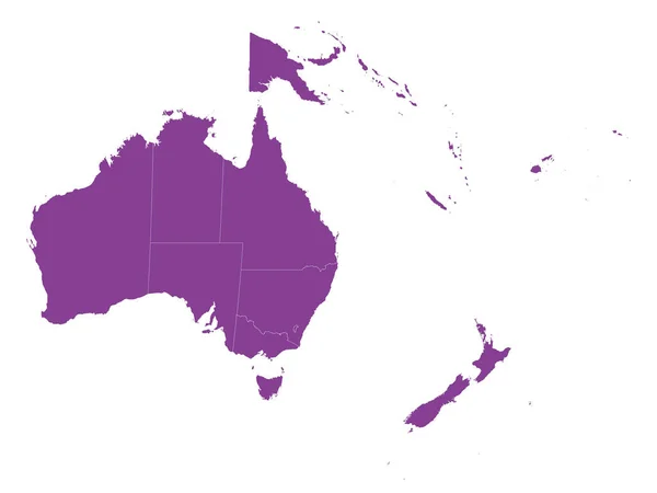 白い背景に国境のあるオセアニアの紫色のフラットベクトルマップ — ストックベクタ