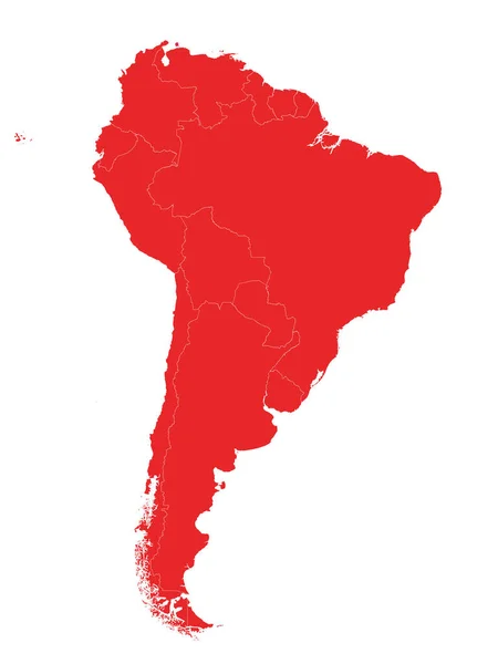 白色背景下具有国家边界的南美洲红色平面矢量图 — 图库矢量图片
