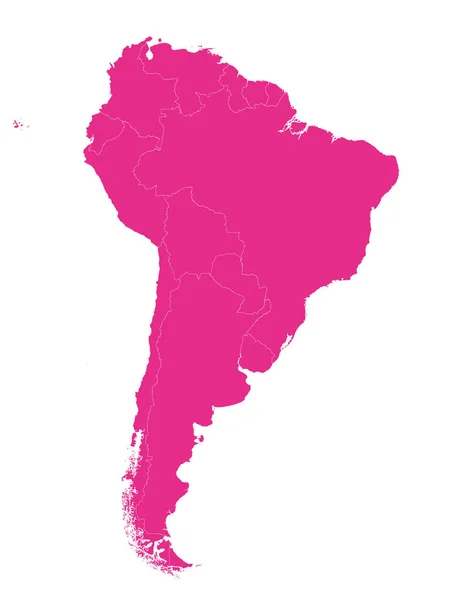 Pink Flat Vector Map South America Country Borders White Background — стоковый вектор