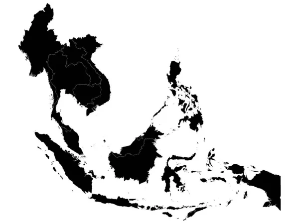 Black Flat Vector Map Southeast Asia Country Borders White Background — 스톡 벡터