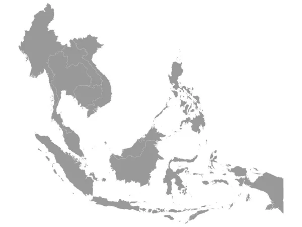 Γκρι Επίπεδος Διανυσματικός Χάρτης Της Νοτιοανατολικής Ασίας Σύνορα Χώρας Λευκό — Διανυσματικό Αρχείο