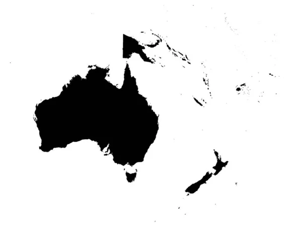 Black Flat Vector Map Oceania White Background — 스톡 벡터