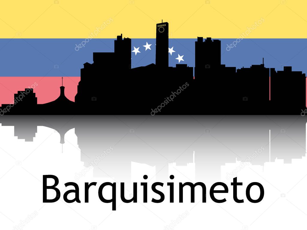 Black Silhouette of Cityscape Panorama Reflection With Background National Flag of Barquisimeto, Venezuela