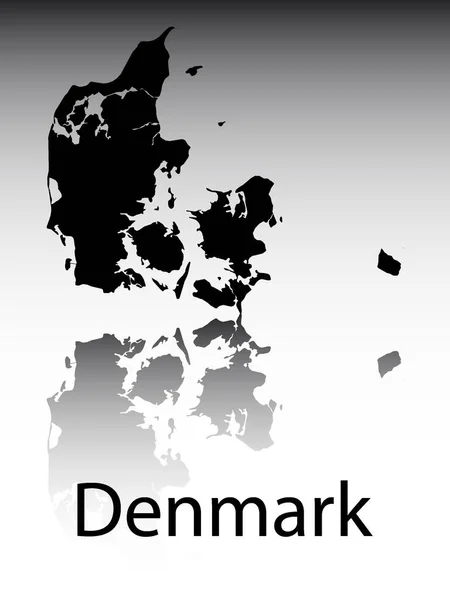 Μαύρο Σηματοδοτημένο Silhouette Χάρτης Της Ευρωπαϊκής Χώρας Της Δανίας Αντανάκλαση — Διανυσματικό Αρχείο