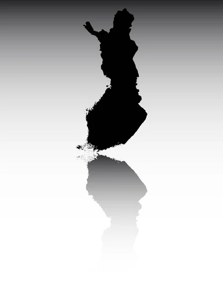 Zwarte Silhouetkaart Van Europees Land Finland Met Een Reflectie Een — Stockvector