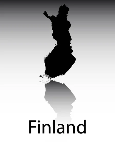 Fekete Címkével Ellátott Silhouette Map European Country Finland Reflection Gray — Stock Vector