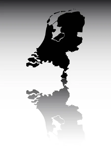 灰色のグラデーションの背景に反映されたオランダのヨーロッパ諸国の黒いシルエットマップ — ストックベクタ