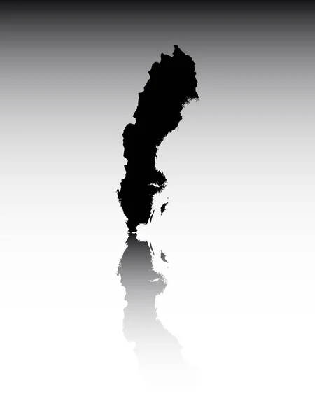 Black Silhouette Map European Country Sweden Reflection Gray Gradient Background — стоковий вектор