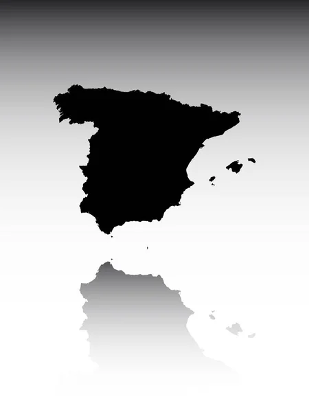 Peta Siluet Hitam Negara Eropa Spanyol Dengan Refleksi Latar Belakang - Stok Vektor