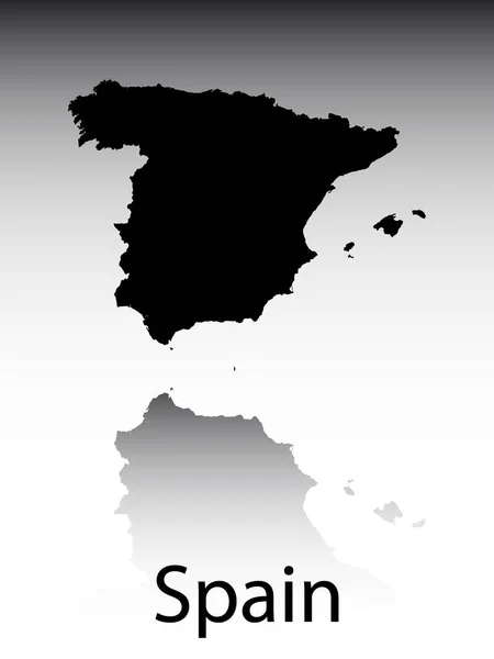 Schwarz Beschriftete Silhouettenkarte Des Europäischen Landes Spanien Mit Einem Reflex — Stockvektor
