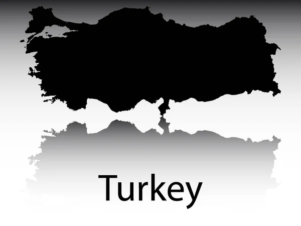 Black Labeled Silhouette Map European Country Turkey Reflection Gray Gradient - Stok Vektor