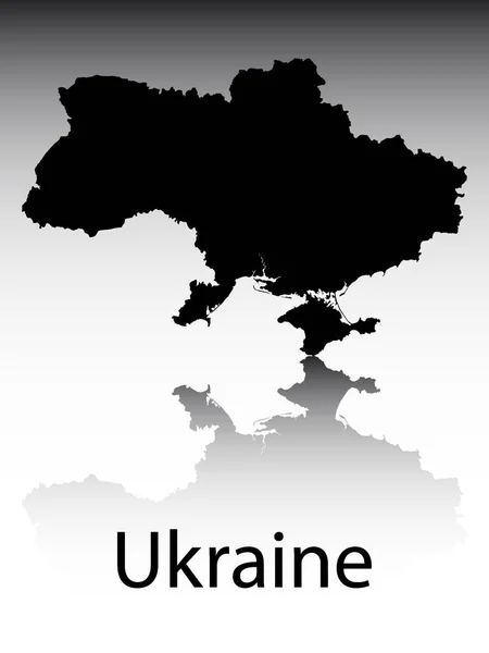 Schwarz Beschriftete Silhouettenkarte Des Europäischen Landes Ukraine Mit Einer Reflexion — Stockvektor