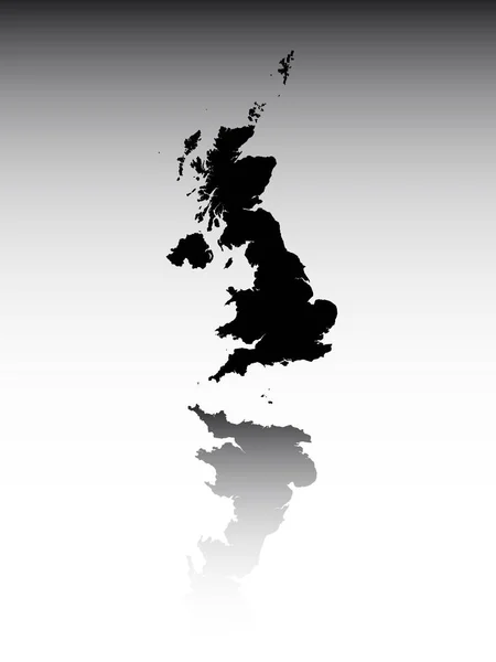 Svart Siluett Karta Över Det Europeiska Landet Storbritannien Med Reflektion — Stock vektor