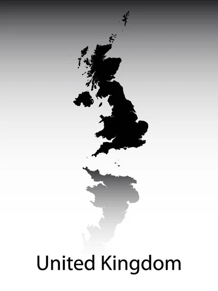 Black Labeled Silhouette Map European Country United Kingdom Reflection Gray — стоковый вектор