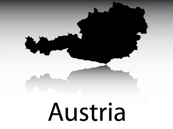 Czarny Etykietowany Sylwetka Mapa Europejskiego Kraju Austrii Refleksją Szarym Tle — Wektor stockowy
