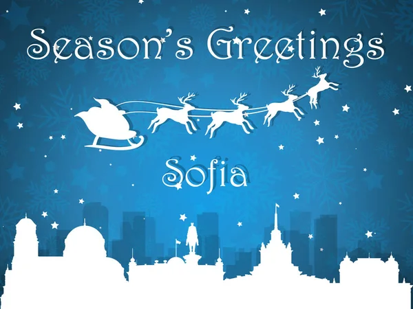 3D Blue Vector Illustration of a Season's Greetings Christmas Postcard of the Silhouette Cityscape Skyline Panorama from Sofia, Bulgaria