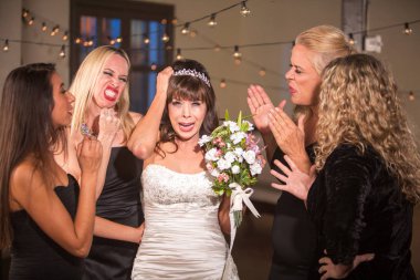Pretty mature bride overwhelmed by meddling friends clipart