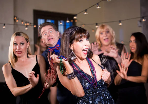 Woman  Threatens to Expose her Breast at a Party — Stock Photo, Image