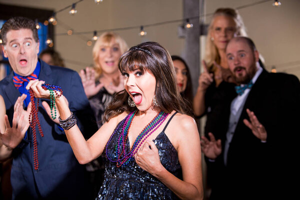 Woman at a Party Threatens to Expose her Breast