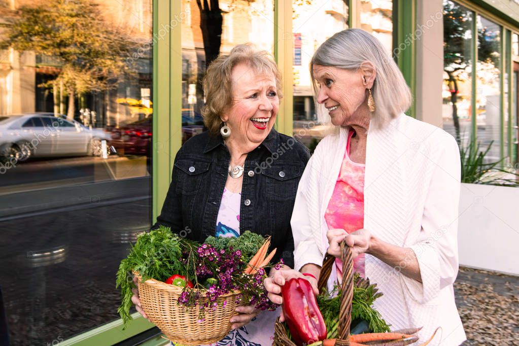 Laughing Women Returning from Farmers Market