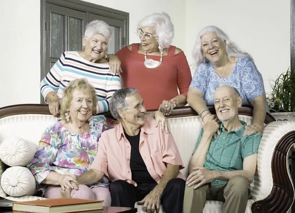 Zes Senior vrienden met plezier — Stockfoto