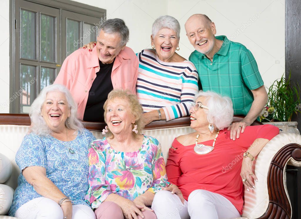 Six Laughing Senior Friends